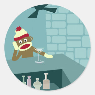 Sock Monkey Martini Bar Runder Aufkleber