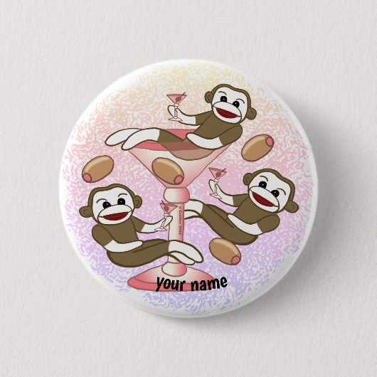 Sock Monkey Martini Button (Vorderseite)