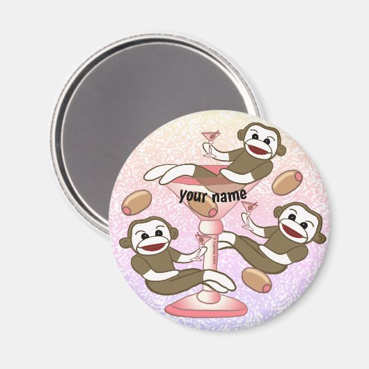 Sock Monkey Martini Magnet (Vorderseite/Rückseite)