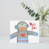 Sock Monkey "Miss You" Postkarte (Stehend Vorderseite)