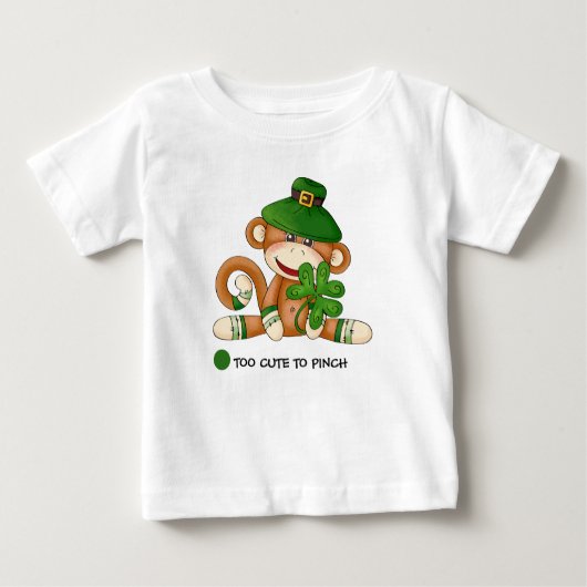 Sock Monkey mit Kleeblatt St. Patrick's Day Baby T-shirt (Vorderseite)