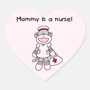 Sock Monkey Mommy Nurse T - Shirt und Geschenke Herz-Aufkleber
