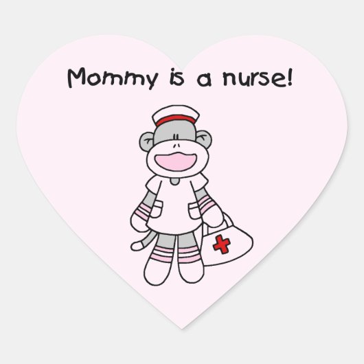 Sock Monkey Mommy Nurse T - Shirt und Geschenke Herz-Aufkleber (Vorderseite)