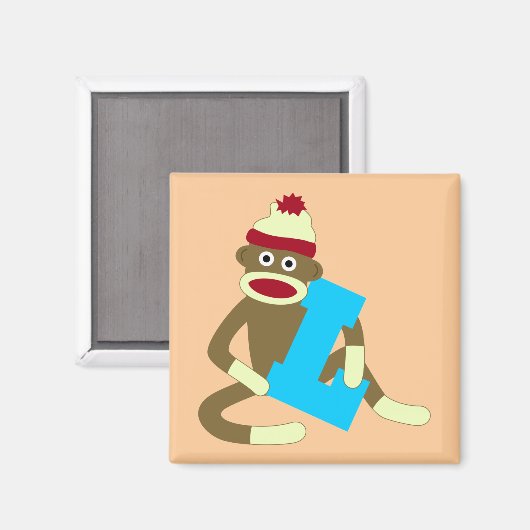 Sock Monkey Monogram Boy L Magnet (Vorderseite/Rückseite)