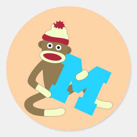 Sock Monkey Monogram Boy M Runder Aufkleber (Vorderseite)