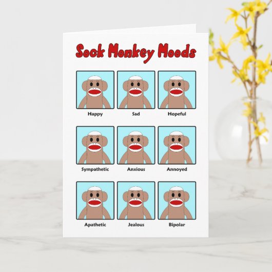 Sock Monkey Moods Grußkarte Karte (Gelbe Blume)