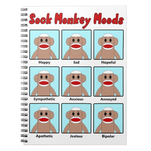Sock Monkey Moods Notizblock (Vorderseite)