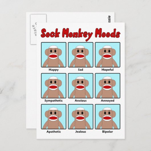Sock Monkey Moods Postcard Postkarte (Vorne/Hinten)