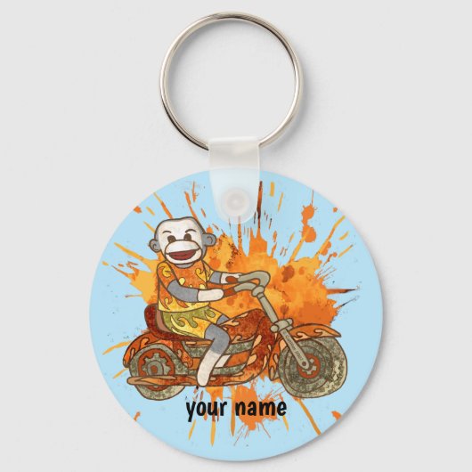 Sock Monkey Motorrad Schlüsselanhänger (Vorderseite)
