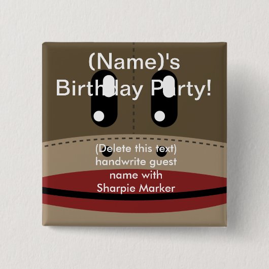 SOCK MONKEY Name Button Favoriten für Party Geburt (Vorderseite)