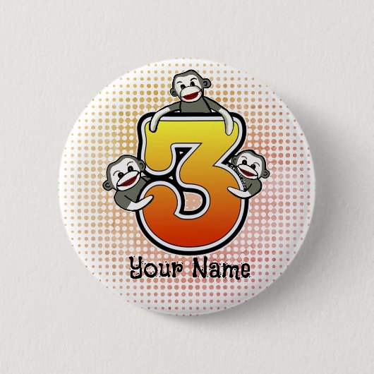 Sock Monkey Nummer 3 Button (Vorderseite)