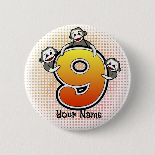 Sock Monkey Nummer 9 Button (Vorderseite)