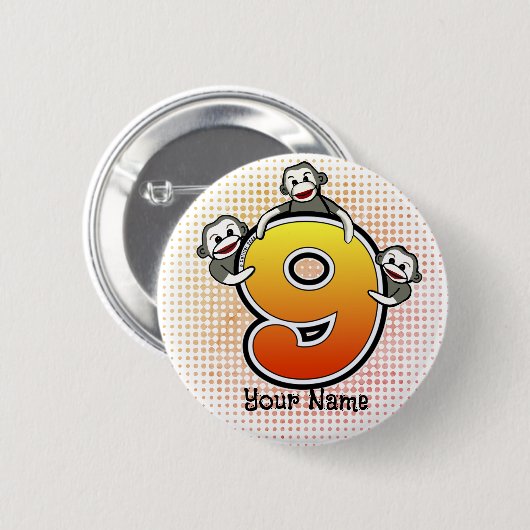Sock Monkey Nummer 9 Button (Vorne & Hinten)