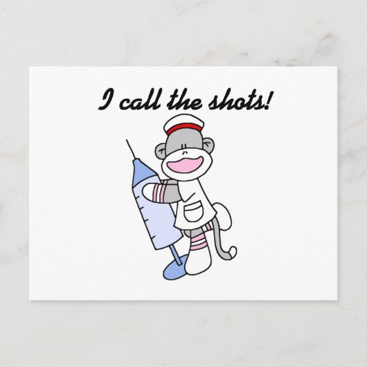 Sock Monkey Nurse I Call the Shots Geschenke Postkarte (Vorderseite)
