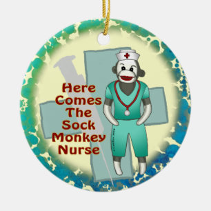 Sock Monkey Nurse individuelle Name Keramik Ornament