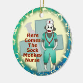 Sock Monkey Nurse individuelle Name Keramik Ornament (Links)