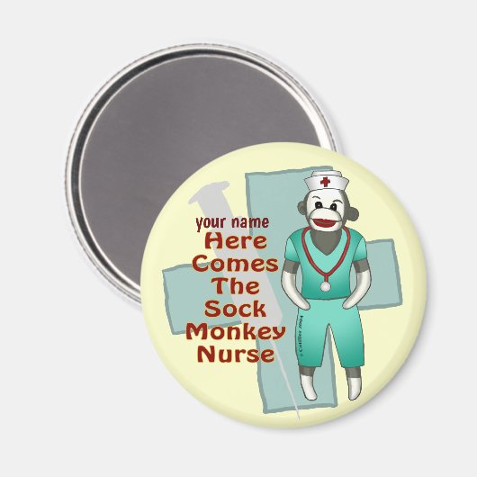 Sock Monkey Nurse Magnet (Vorderseite/Rückseite)