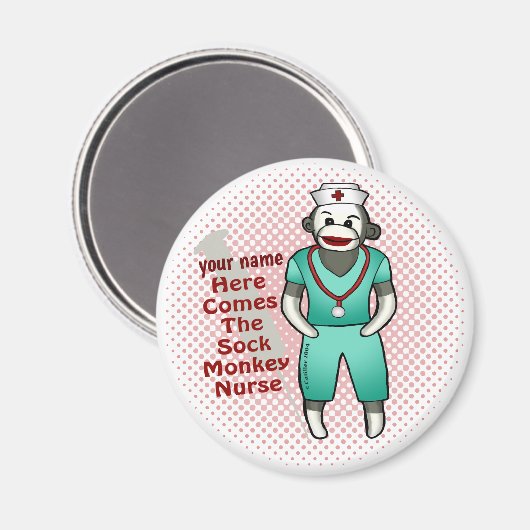 Sock Monkey Nurse Magnet (Vorderseite/Rückseite)