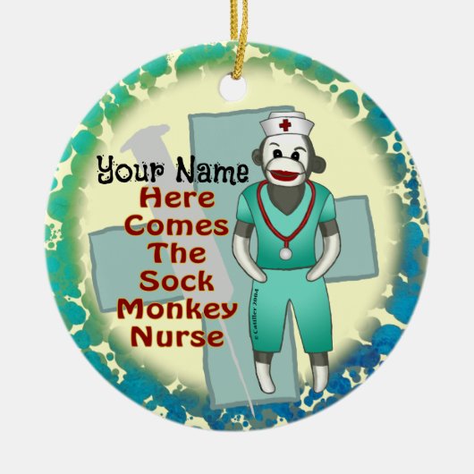 Sock Monkey Nurse Ornament (Vorne)