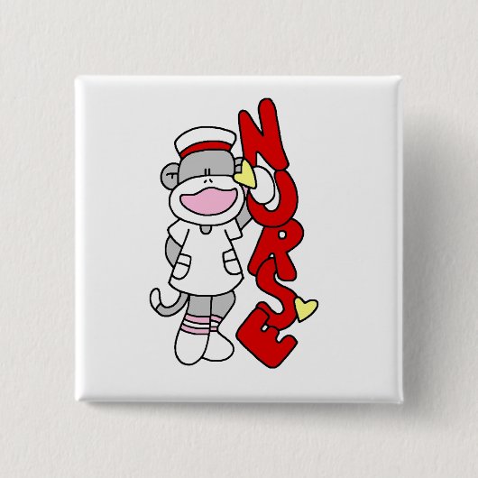 Sock Monkey Nurse T - Shirt und Geschenke Button (Vorderseite)