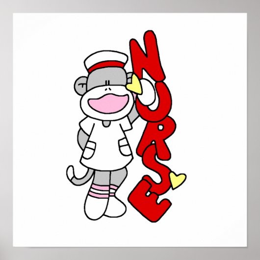 Sock Monkey Nurse T - Shirt und Geschenke Poster (Vorne)