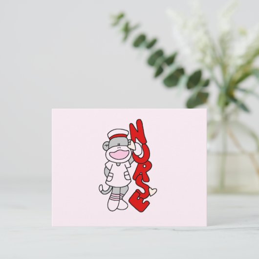 Sock Monkey Nurse T - Shirt und Geschenke Postkarte (Stehend Vorderseite)