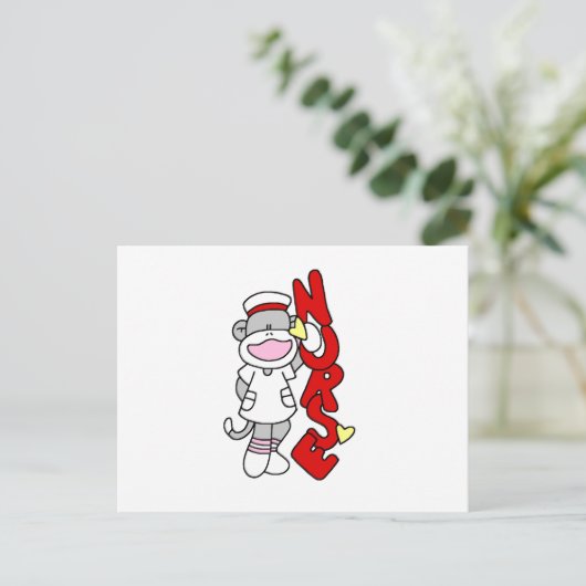 Sock Monkey Nurse T - Shirt und Geschenke Postkarte (Stehend Vorderseite)
