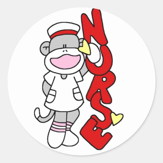 Sock Monkey Nurse T - Shirt und Geschenke Runder Aufkleber (Vorderseite)