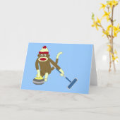 Sock Monkey Olympic Curling Karte (Gelbe Blume)