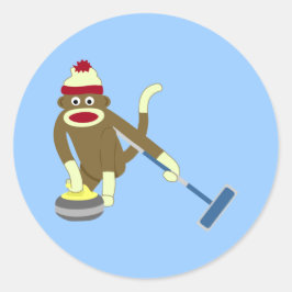 Sock Monkey Olympic Curling Runder Aufkleber