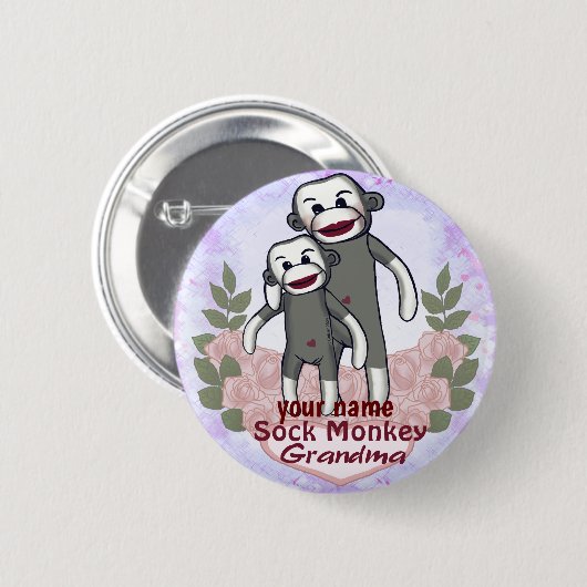 Sock Monkey Oma Button (Vorne & Hinten)