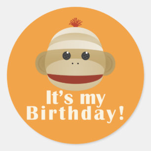 Sock Monkey Orange Geburtstag Stickers Kelly Schwa