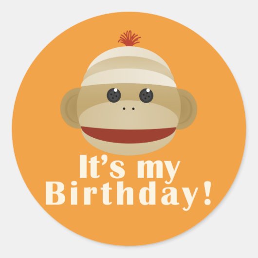 Sock Monkey Orange Geburtstag Stickers Kelly Schwa (Vorderseite)