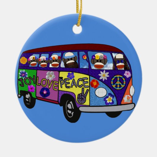 Sock Monkey Peace Bus  Keramik Ornament (Vorne)