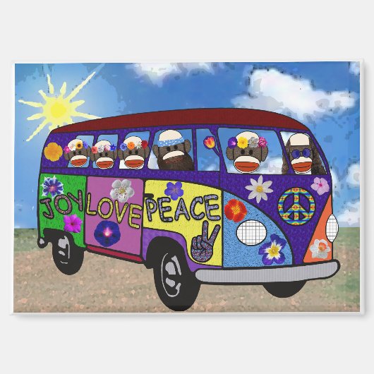 Sock Monkey Peace Bus Magnet (Vorderseite)