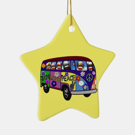Sock Monkey Peace Bus Ornament (Rechts)