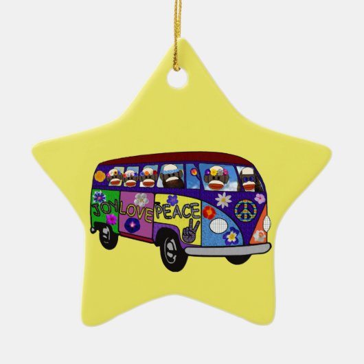 Sock Monkey Peace Bus Ornament (Vorne)