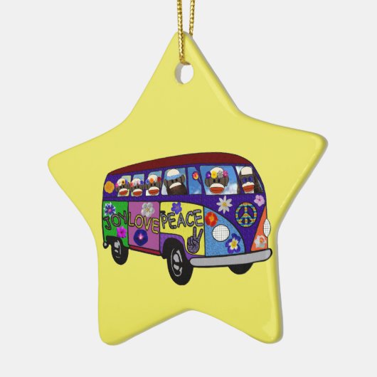 Sock Monkey Peace Bus Ornament (Links)