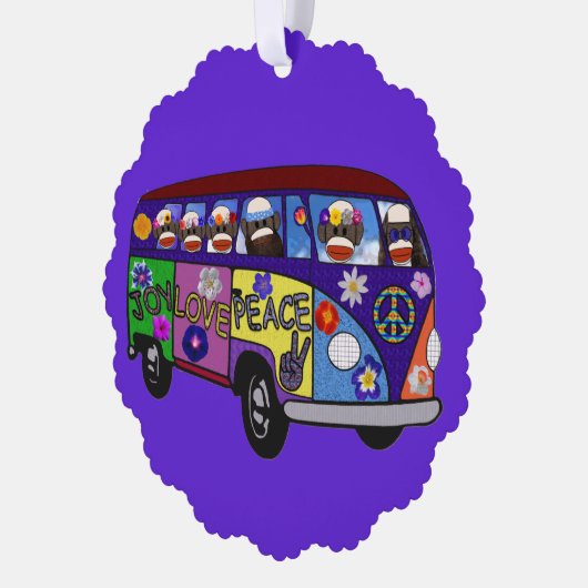Sock Monkey Peace Bus Paper Ornament Card (Links)