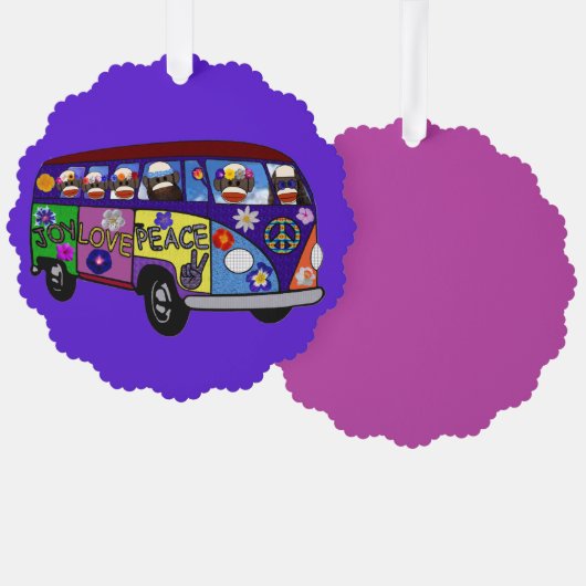 Sock Monkey Peace Bus Paper Ornament Card (Vorderseite/Rückseite)