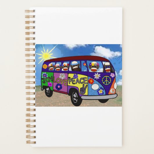 Sock Monkey Peace Bus Postcard Planer (Vorderseite)