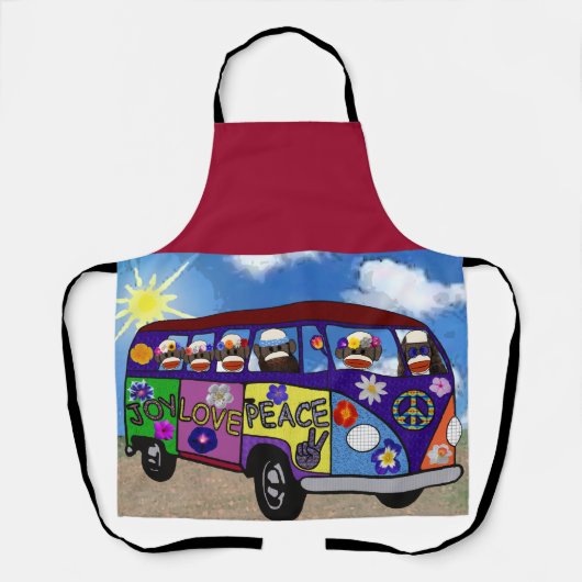 Sock Monkey Peace Bus Postcard Schürze (Vorderseite)