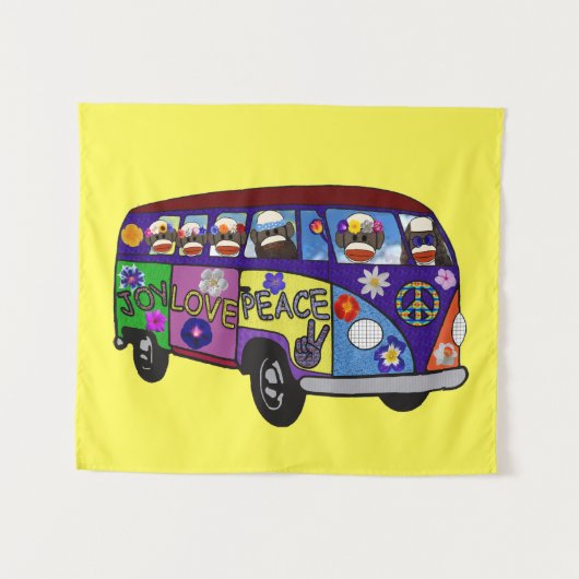 Sock Monkey Peace Bus Wandteppich (Vorderseite (Horizontal))