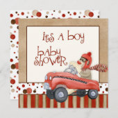 Sock Monkey Pedal Car, Boy Baby Shower Einladung (Vorne/Hinten)