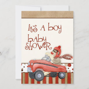 Sock Monkey Pedal Car, Boy Baby Shower Einladung