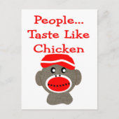 Sock Monkey "PEOPLE TASTE like CHICKEN" Postkarte (Vorderseite)