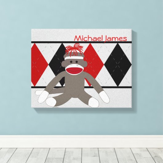 Sock Monkey Personalisiert Leinwanddruck (Insitu (Holzboden))