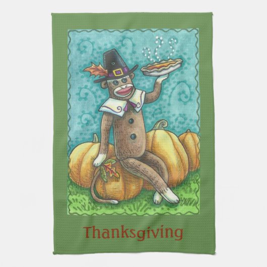 SOCK MONKEY PILGRIM, ERNTEDANK KÜCHE TOWEL GESCHIRRTUCH (Vertikal)