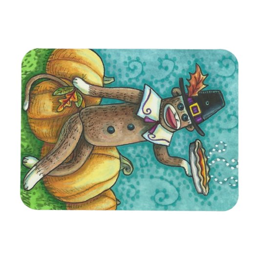 SOCK MONKEY PILGRIM & PIE, ERNTEDANK MAGNET (Horizontal)