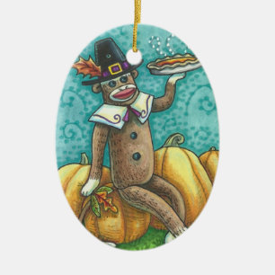 SOCK MONKEY PILGRIM, URLAUB ERNTEDANK ORNAMENT